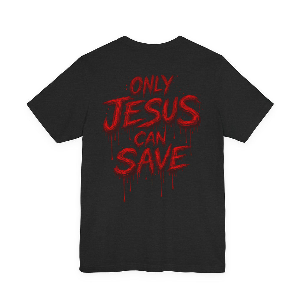 BLACK AND GRAY WITH RED JESUS SAVES - TEE