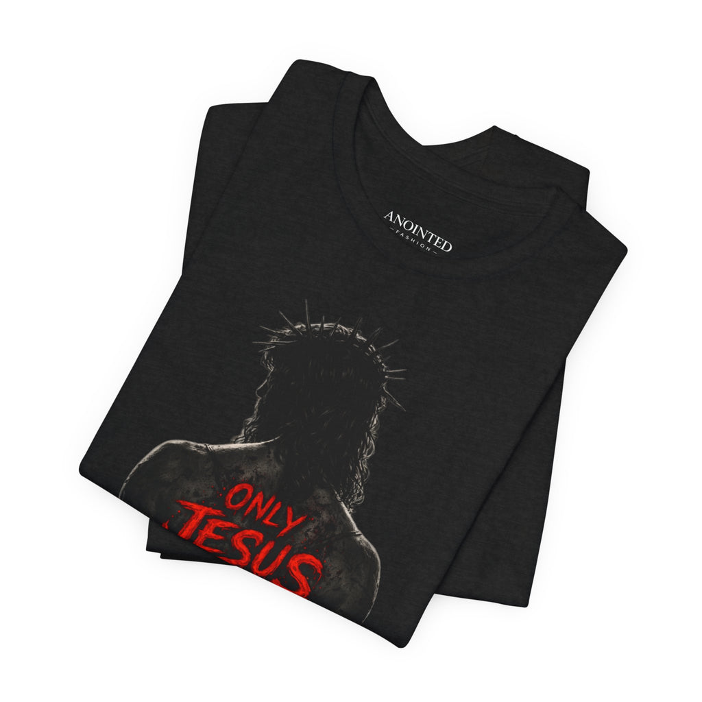 BLACK AND GRAY WITH RED JESUS SAVES - TEE