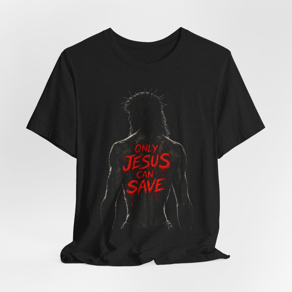 BLACK AND GRAY WITH RED JESUS SAVES - TEE