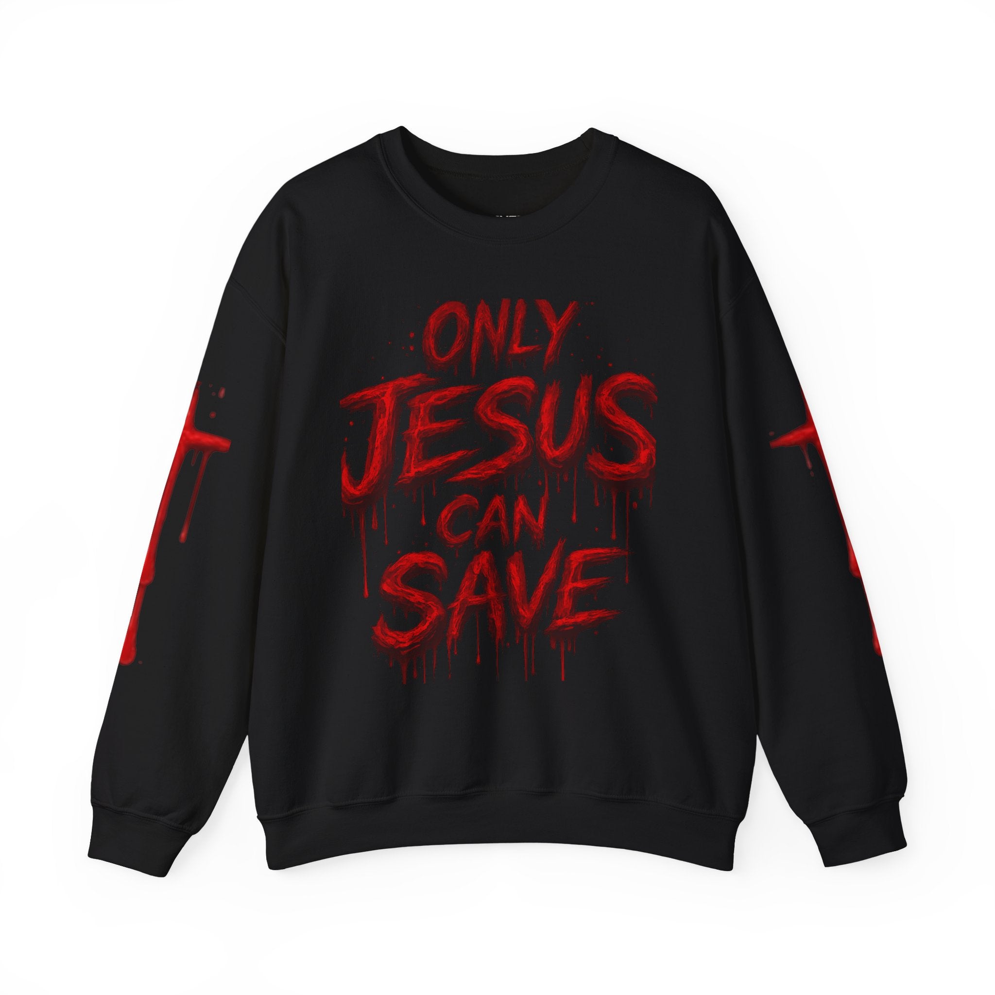 BOLD JESUS SAVES CROSS ON SLEEVES - SWEATSHIRT