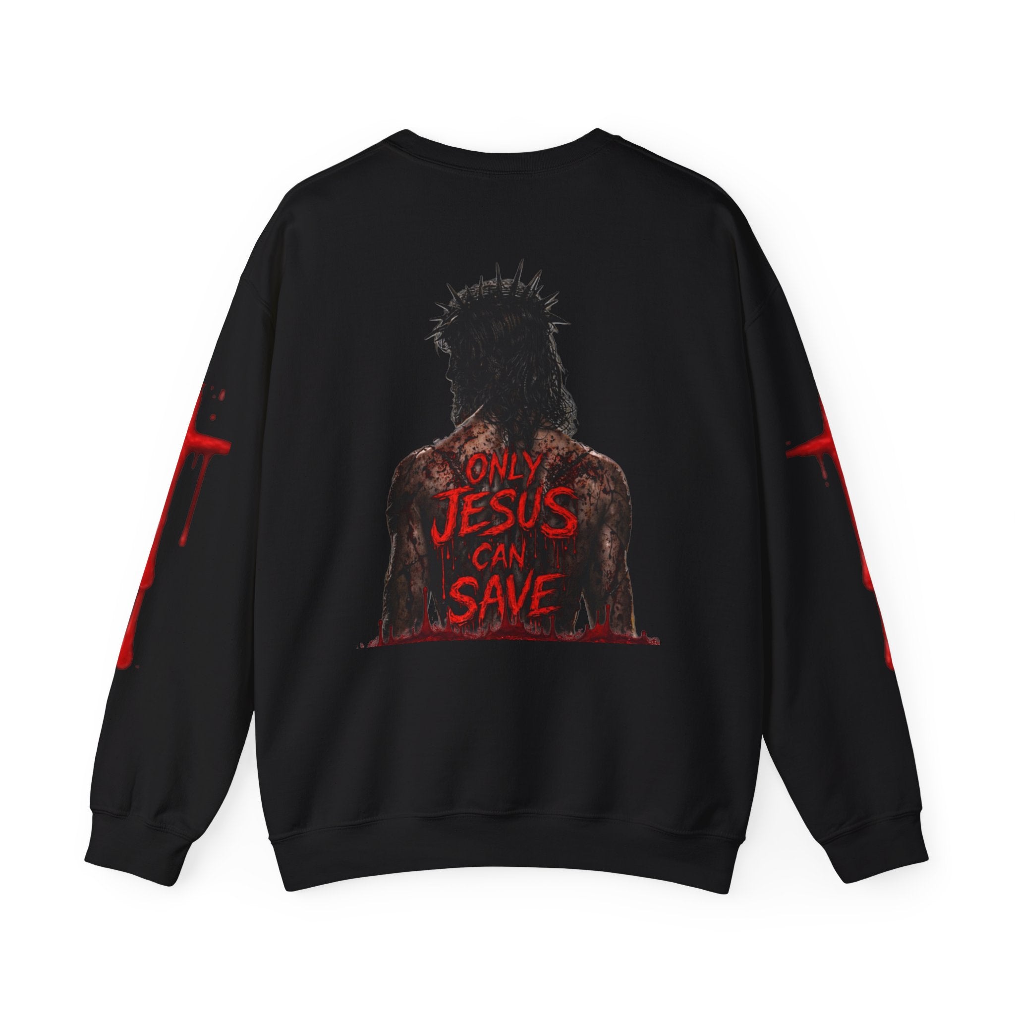 BOLD JESUS SAVES CROSS ON SLEEVES - SWEATSHIRT