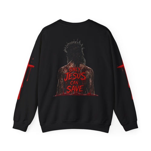 BOLD JESUS SAVES CROSS ON SLEEVES - SWEATSHIRT
