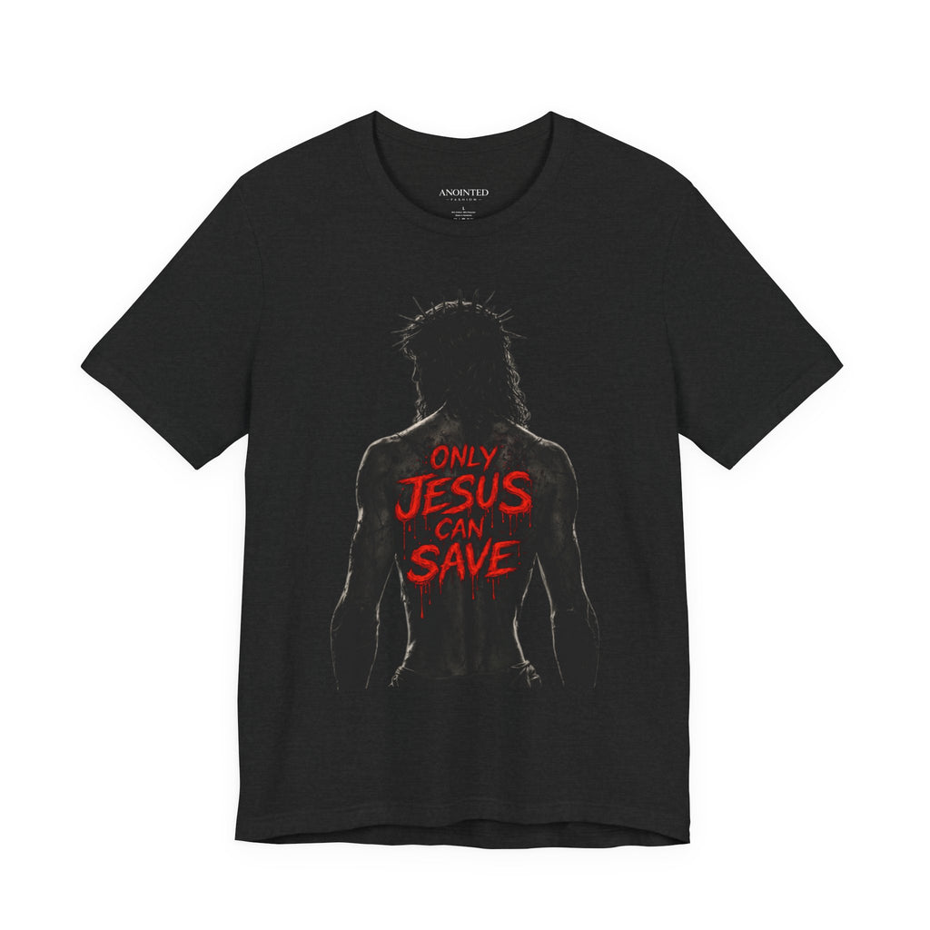 BLACK AND GRAY WITH RED JESUS SAVES - TEE